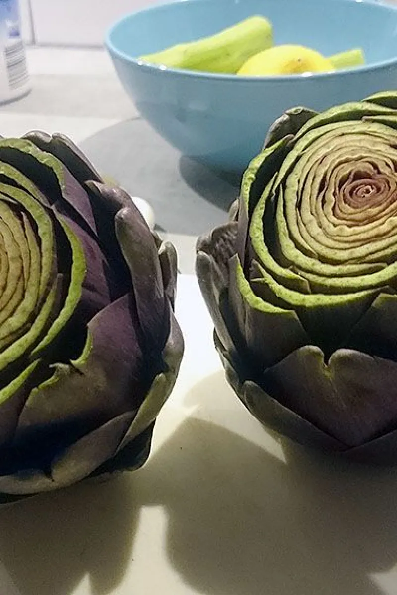 Winter artichokes sliced open