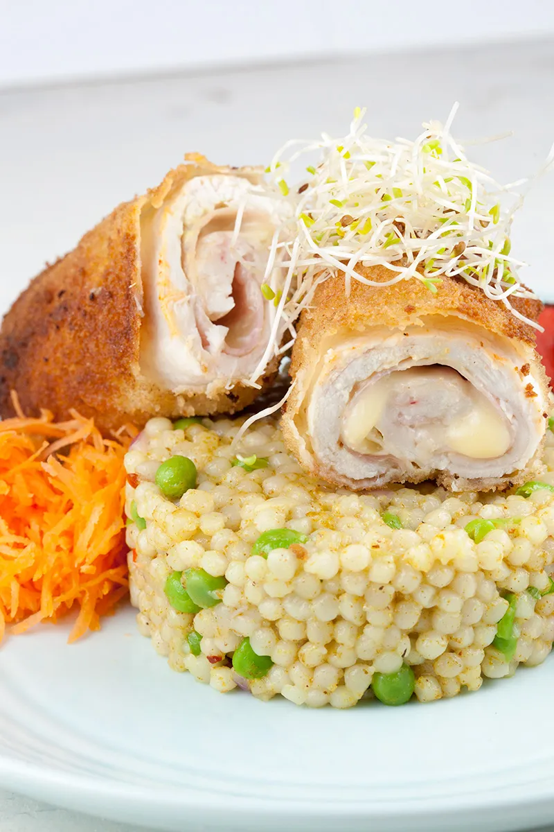 Cordon bleu with pearl couscous