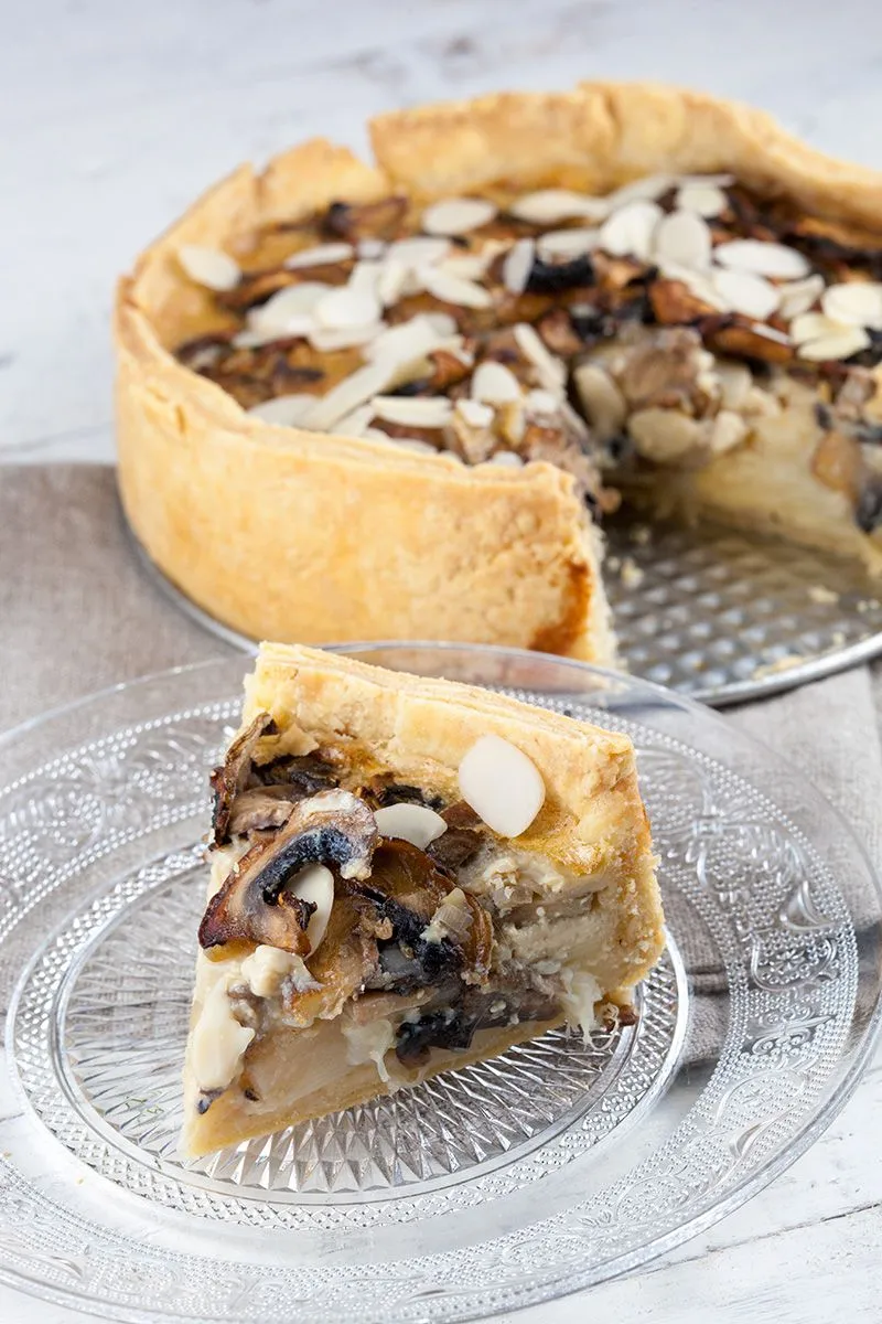 Dairy-free white asparagus and mushroom quiche