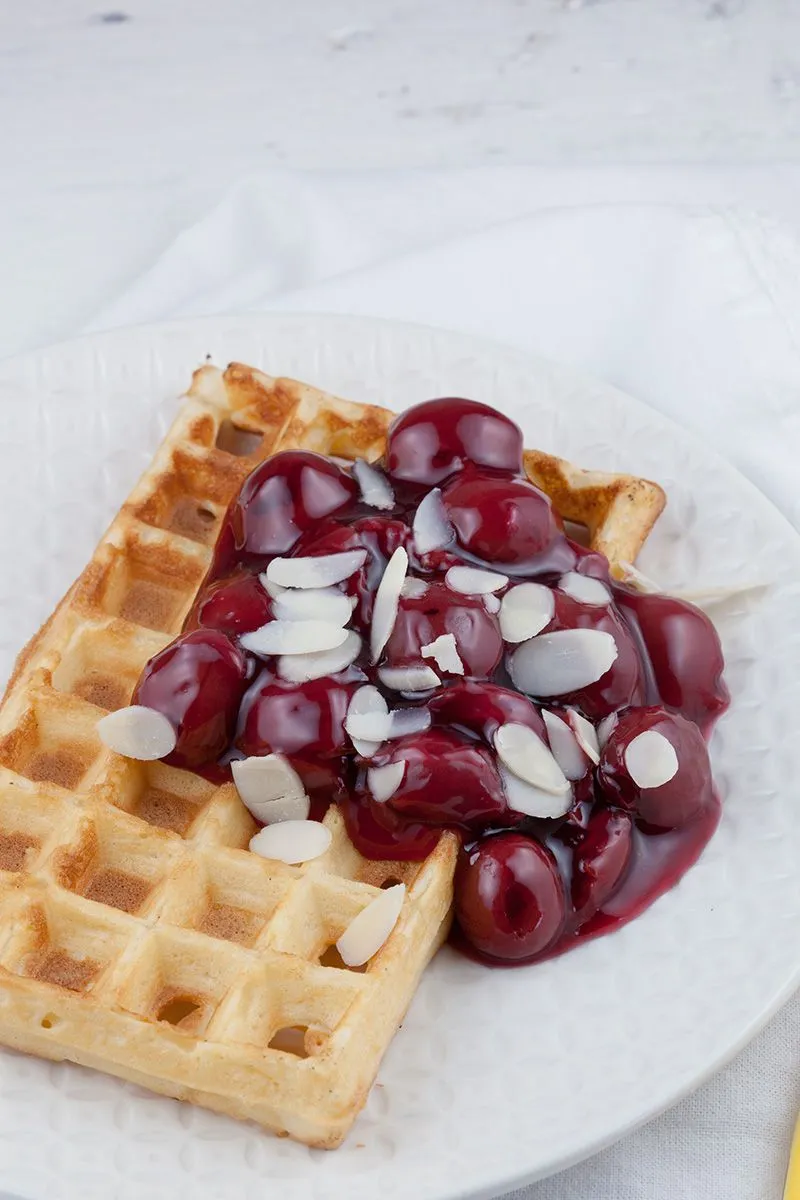 Waffles and warm cherries