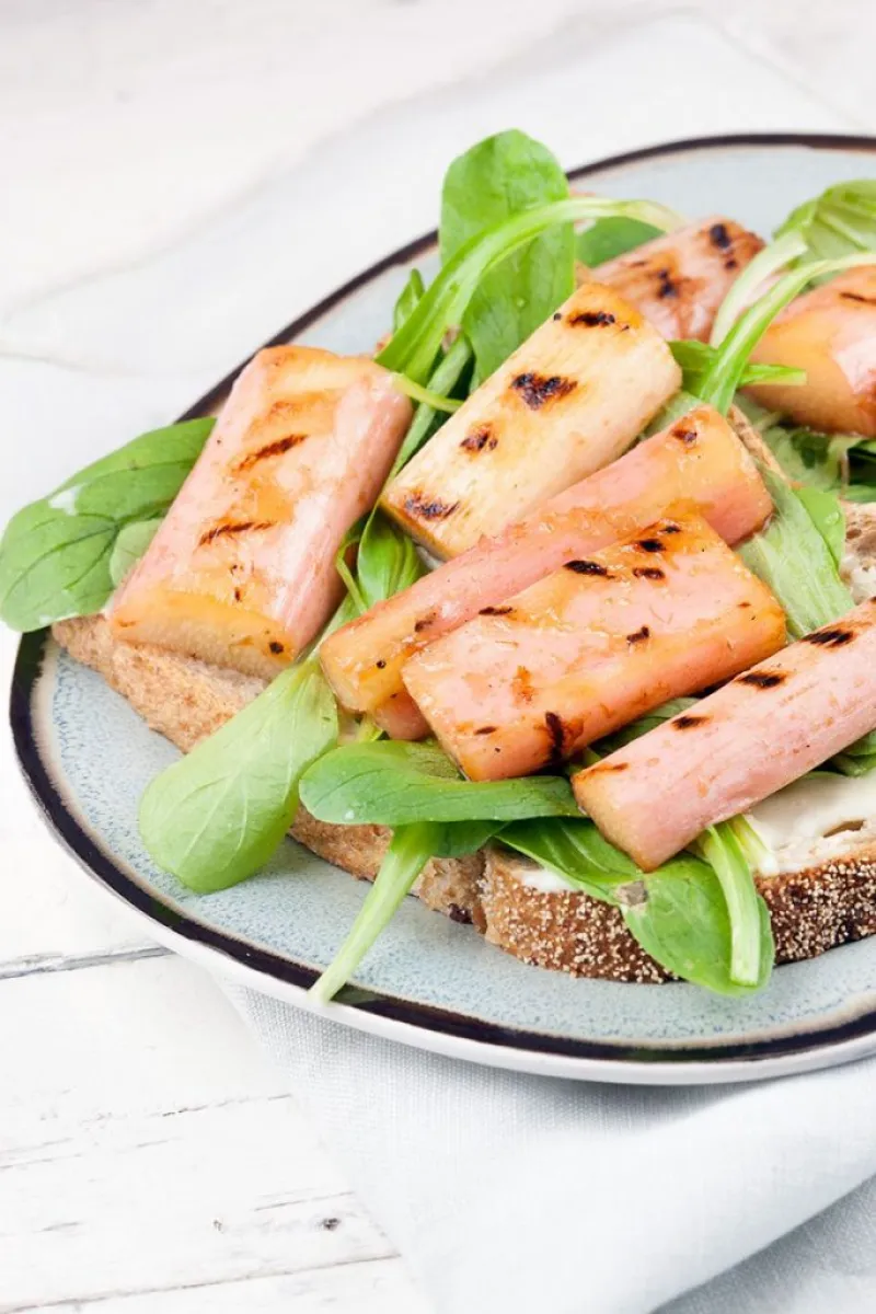 Grilled rhubarb carre d'ambre sandwich