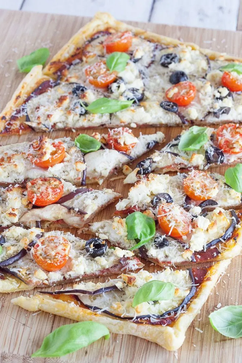 Eggplant and basil puff pastry