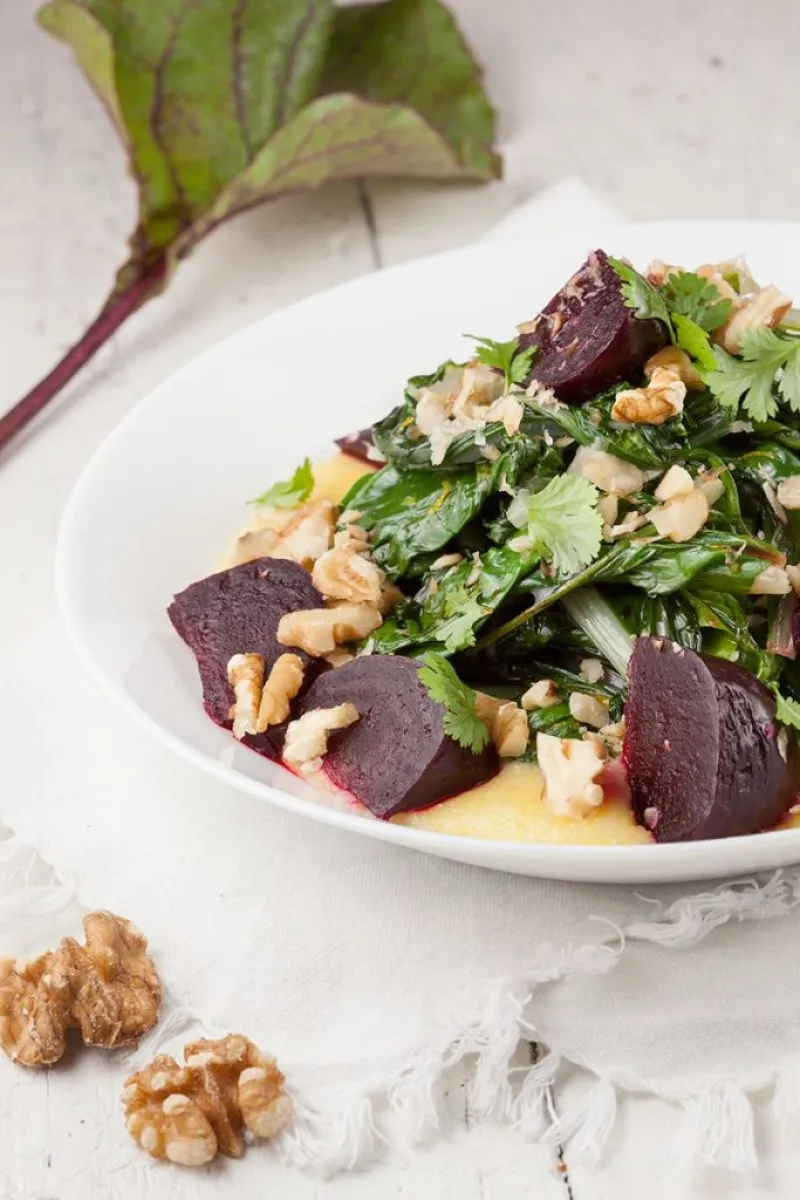 Polenta with sautéed Swiss chard