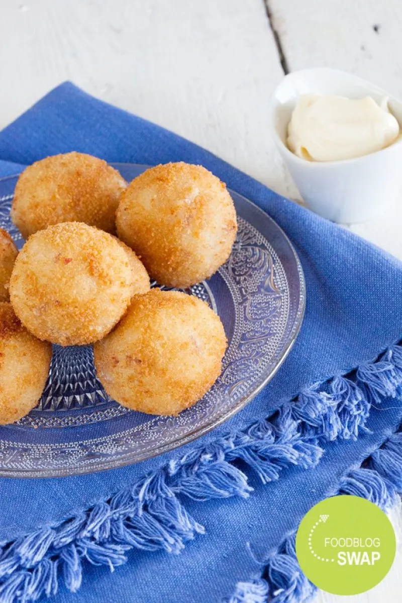 Dutch deep-fried bitterballen with cheese and ham