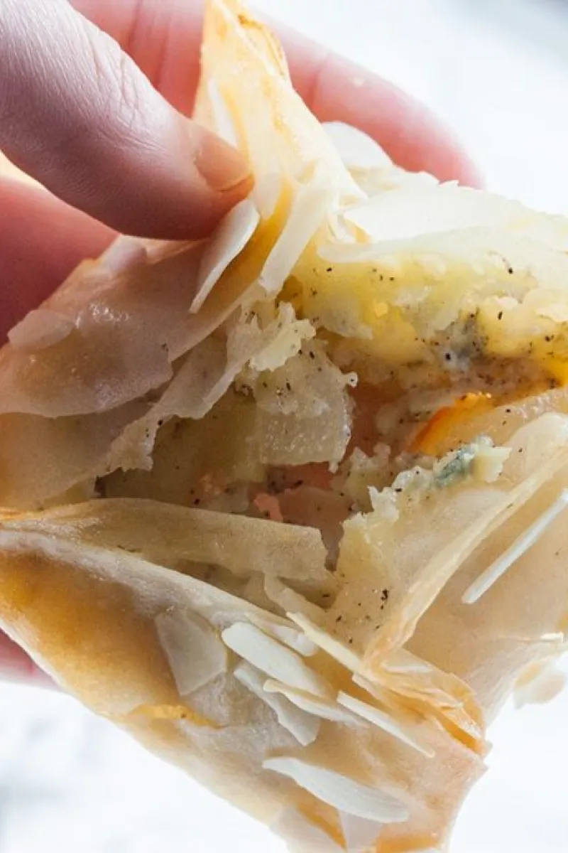 Inside the pear and blue cheese filo pastries