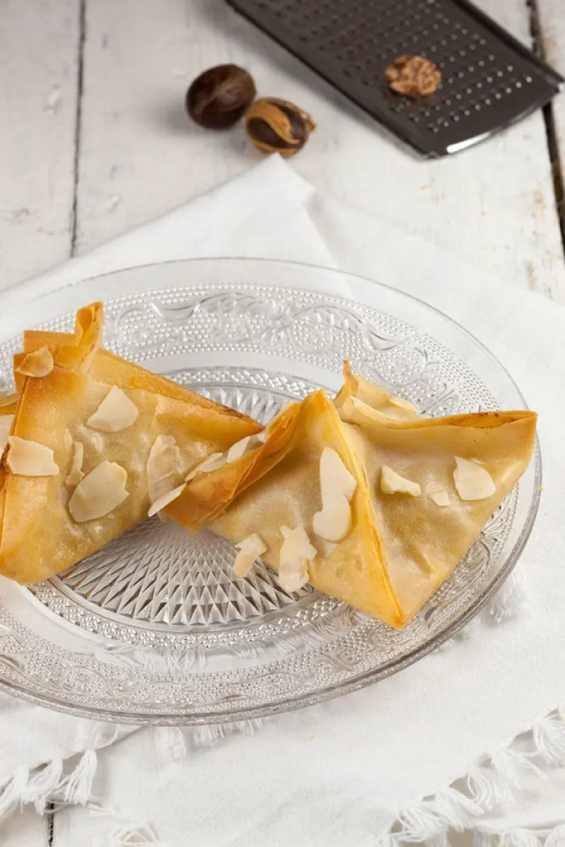 Pear and blue cheese filo pastries