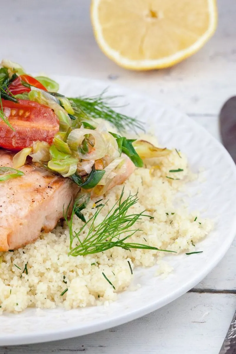Baked salmon and warm couscous