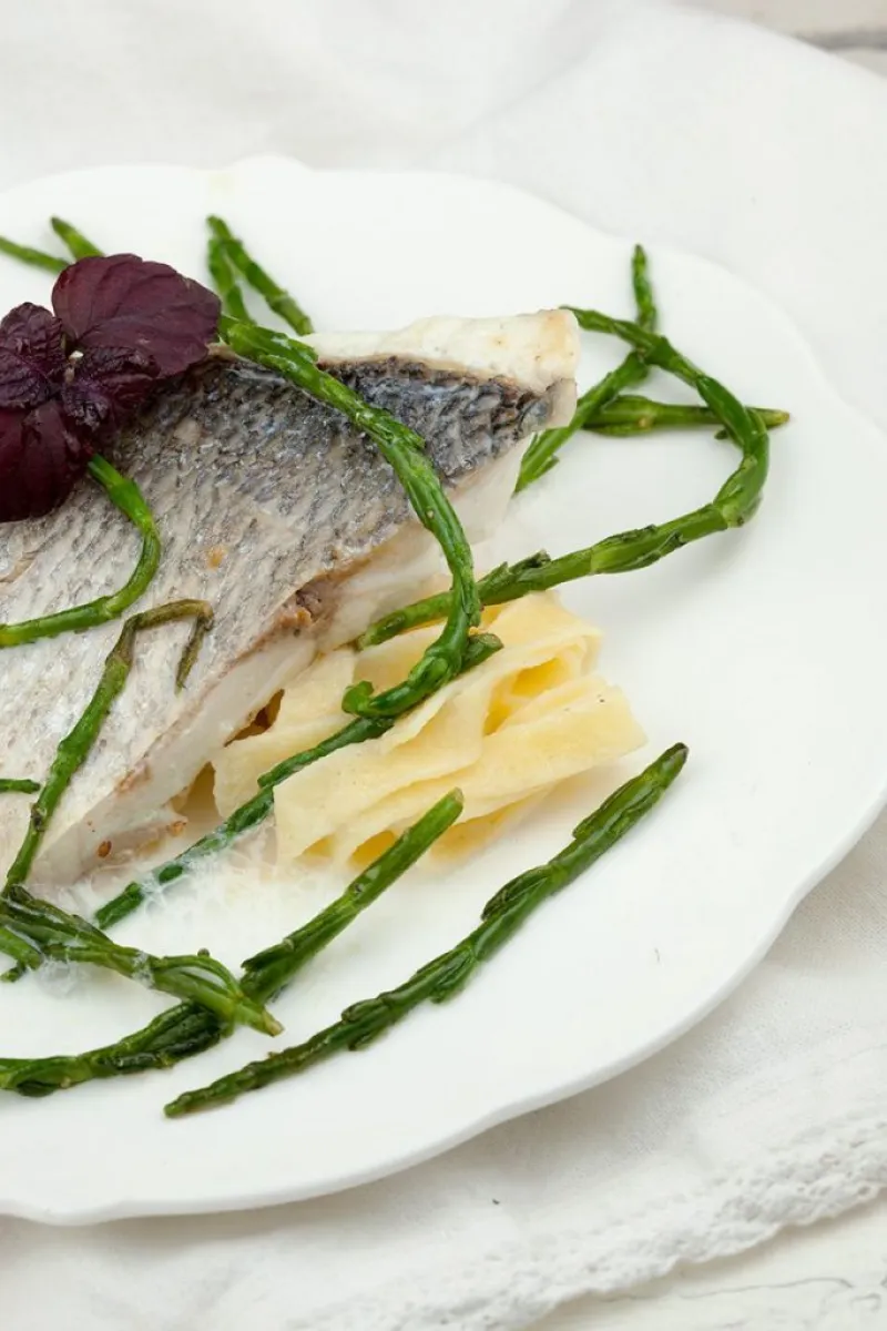 Sea bream with fresh pasta and samphire