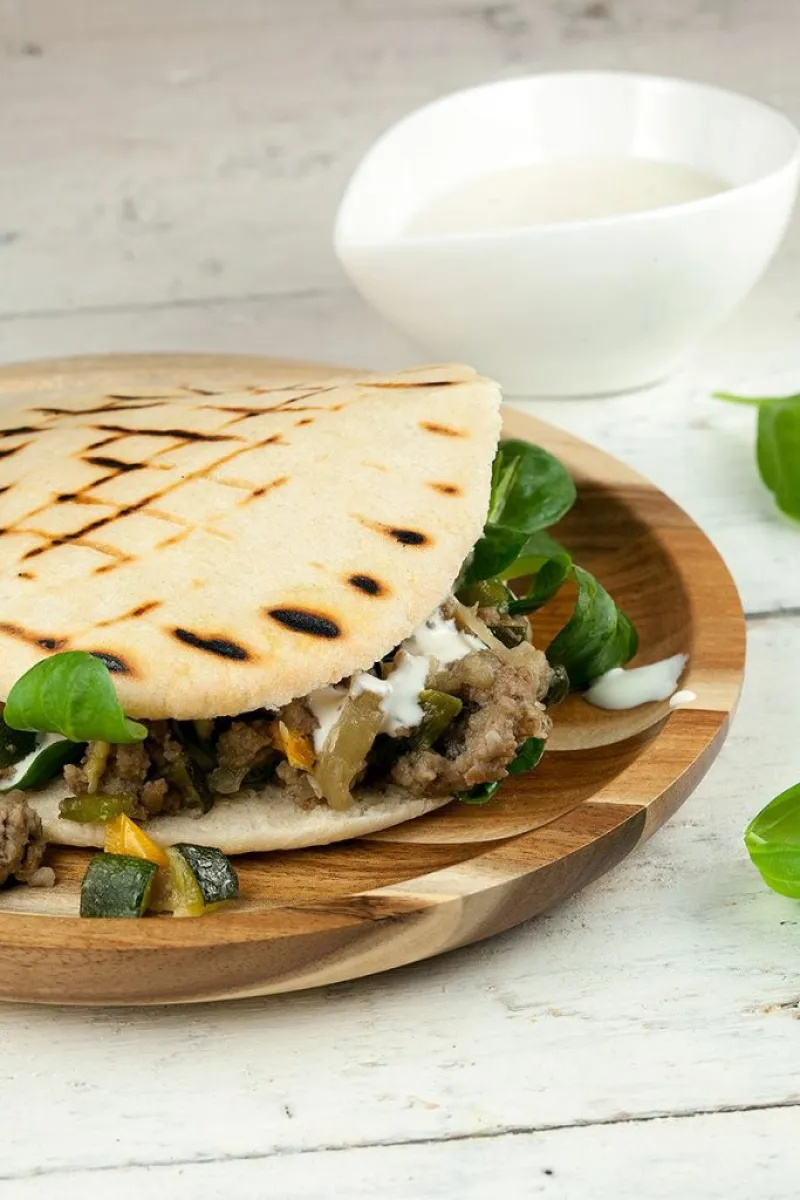 Pita bread with minced meat and eggplant