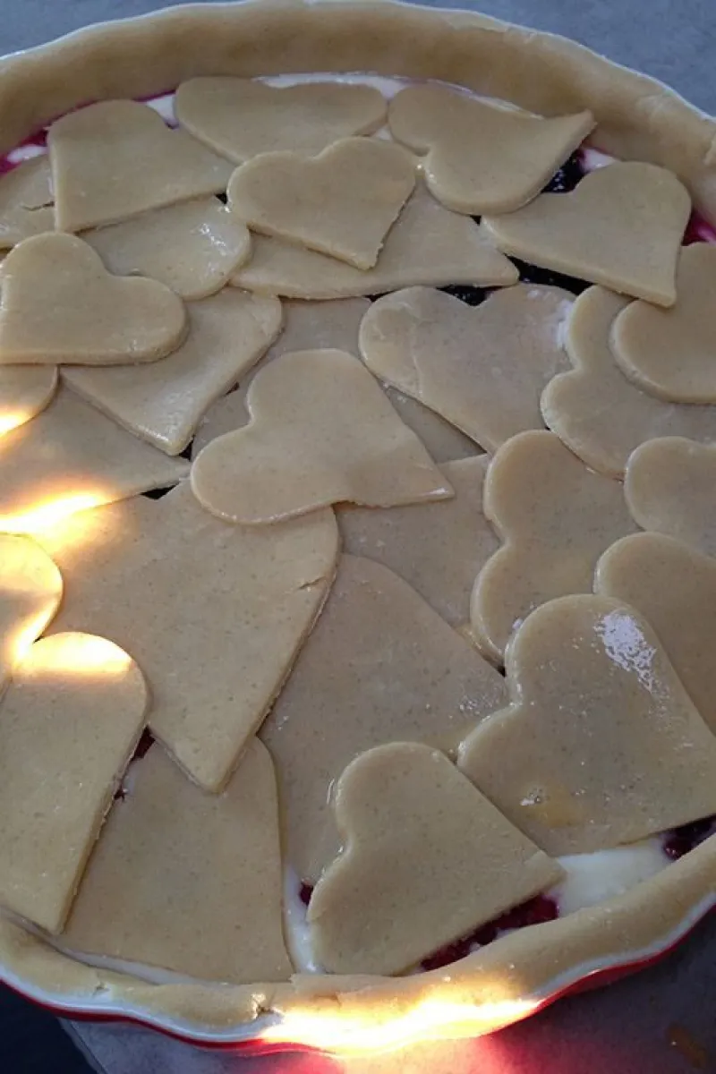 Valentine's day red fruit pie hearts topping