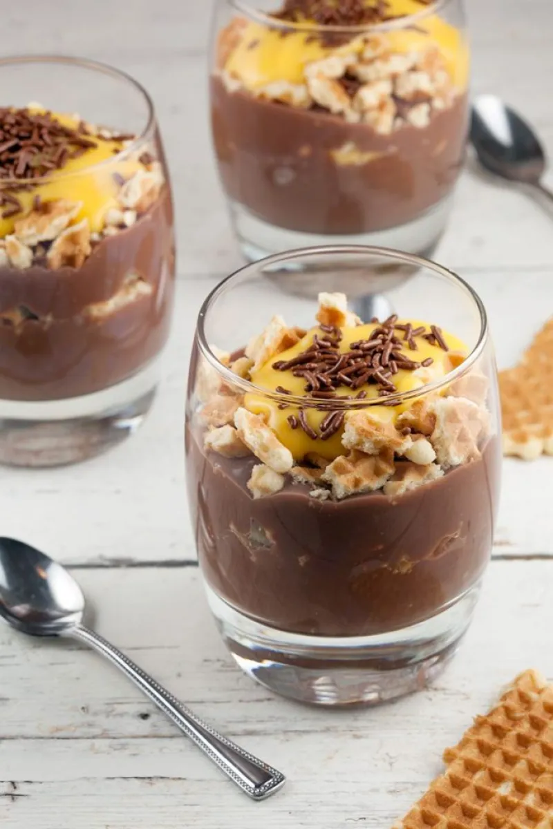 Eggnog, waffles and chocolate dessert