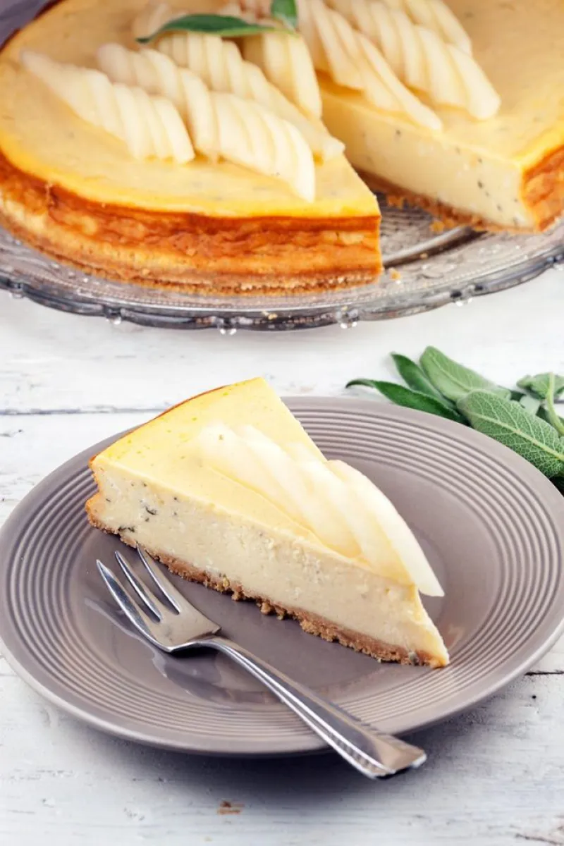 Pear and sage cheesecake