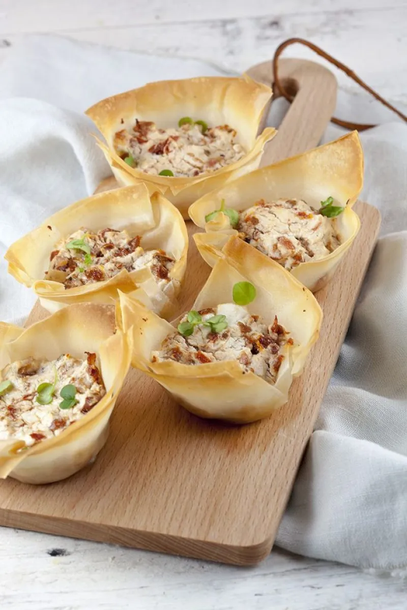 Phyllo dough with goat cheese and bacon