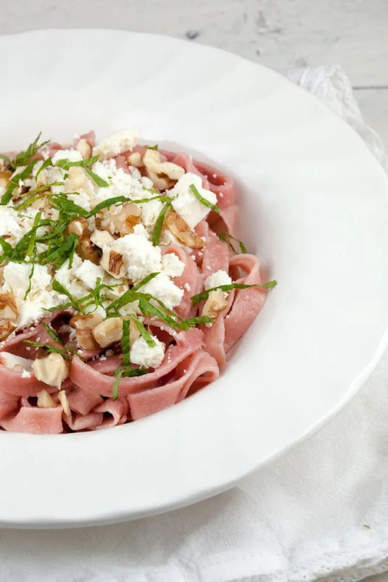 Vegetarian beetroot tagliatelle with feta