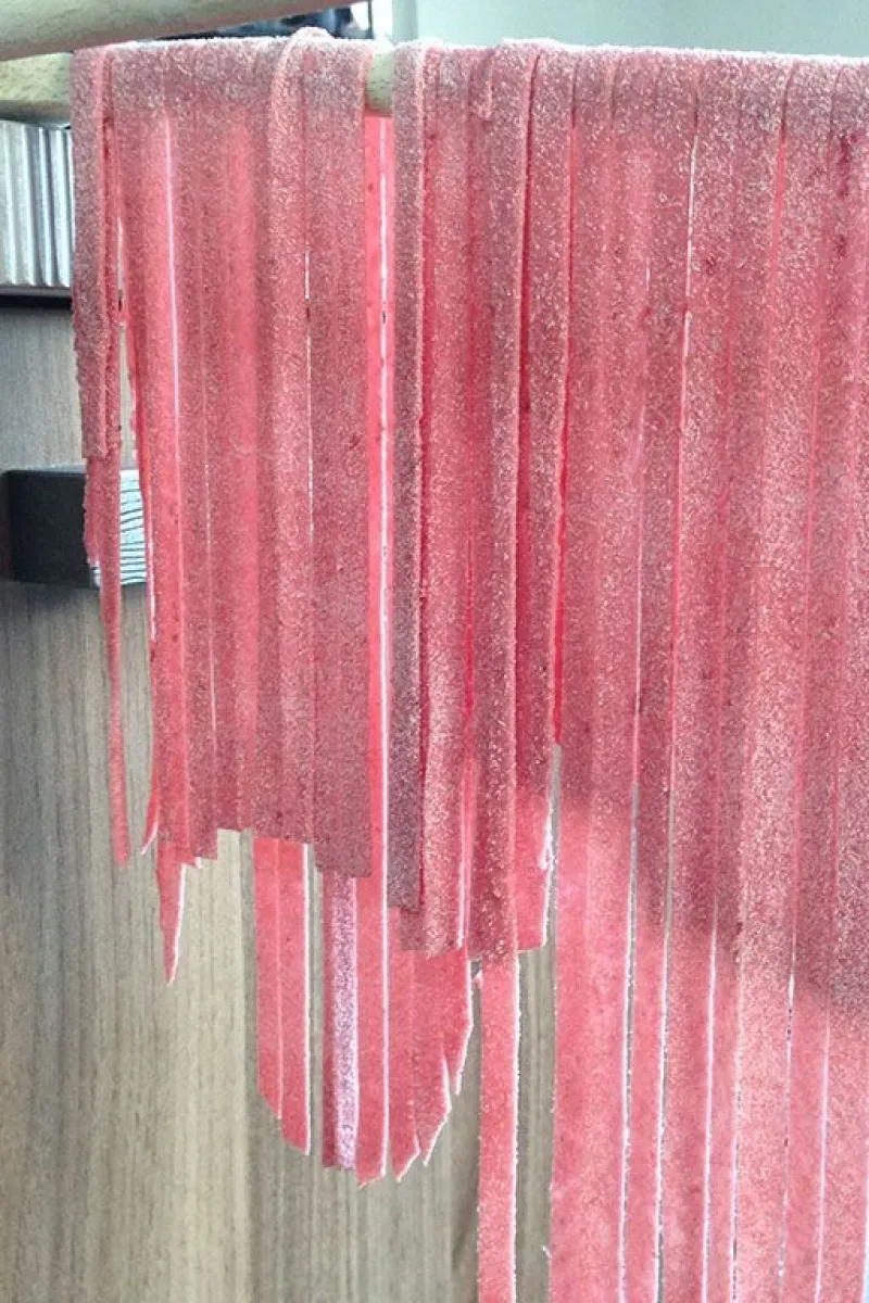 Vegetarian beetroot tagliatelle with feta pasta