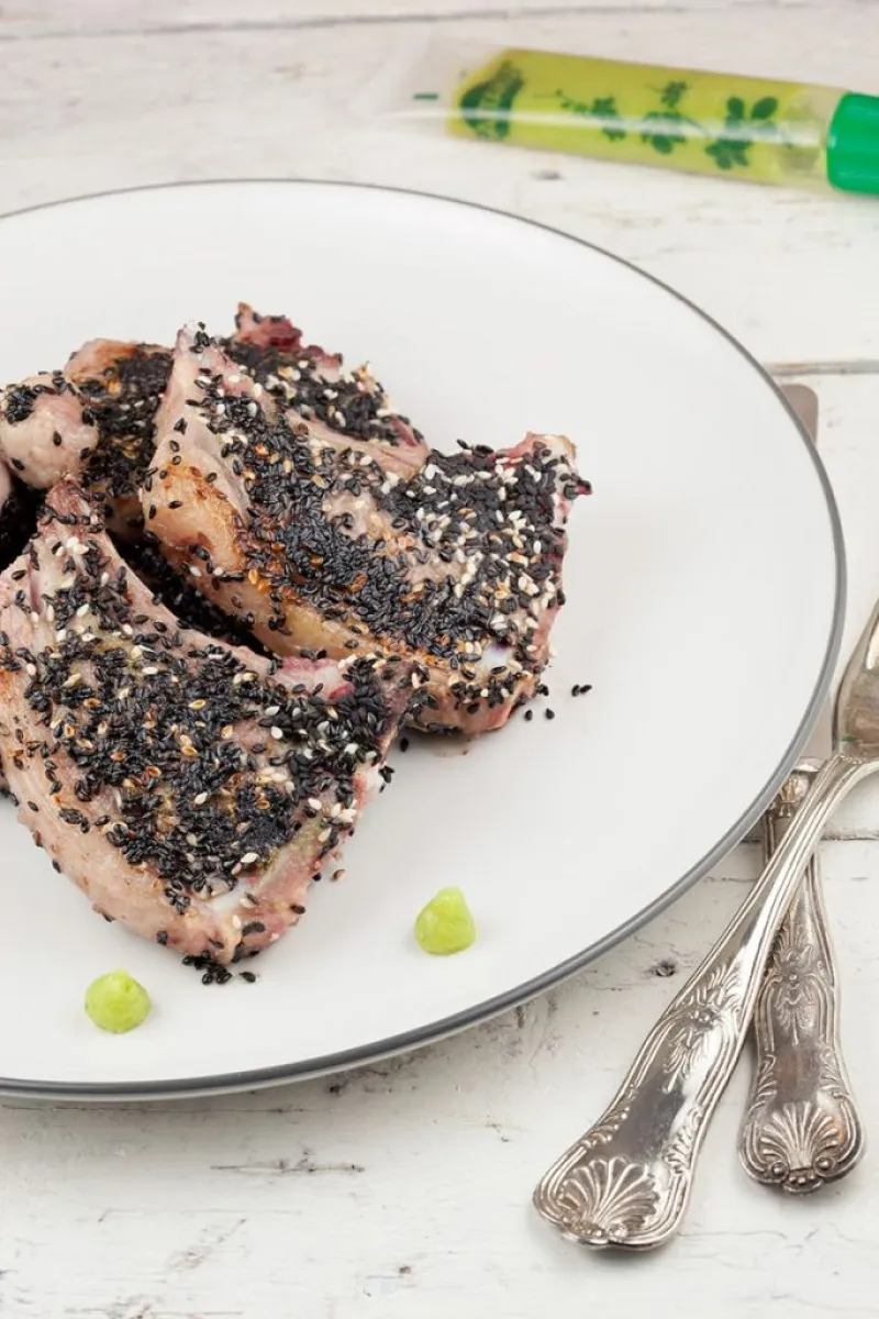 Wasabi and sesame lamb shoulder chop