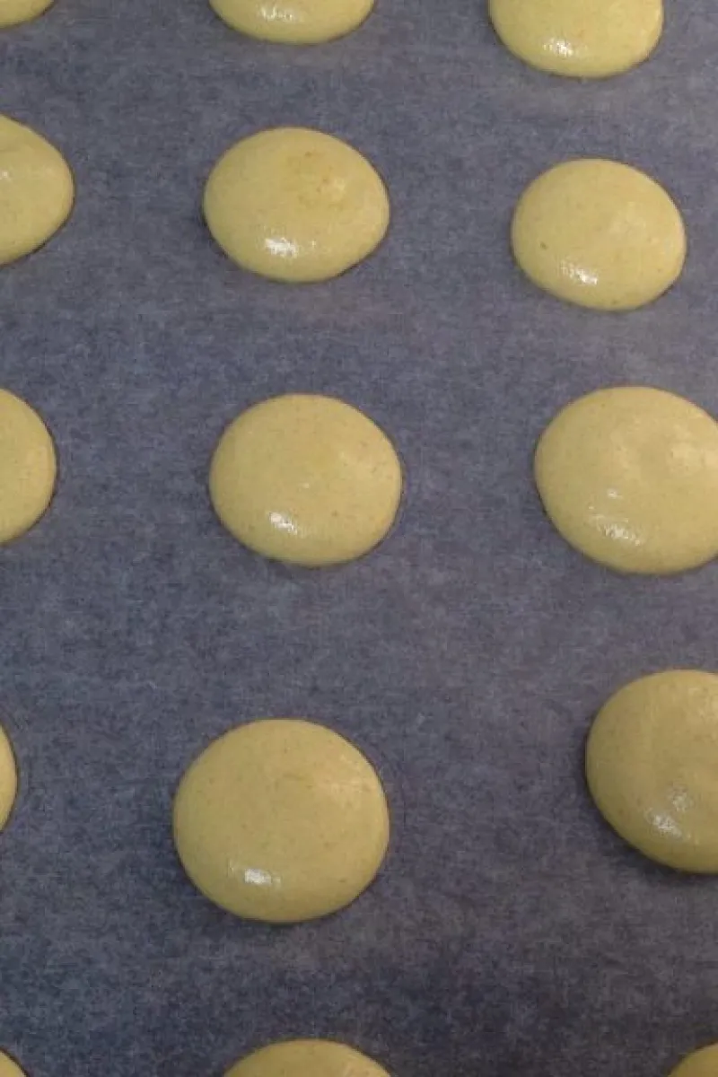 Lemon macarons before they go into the oven