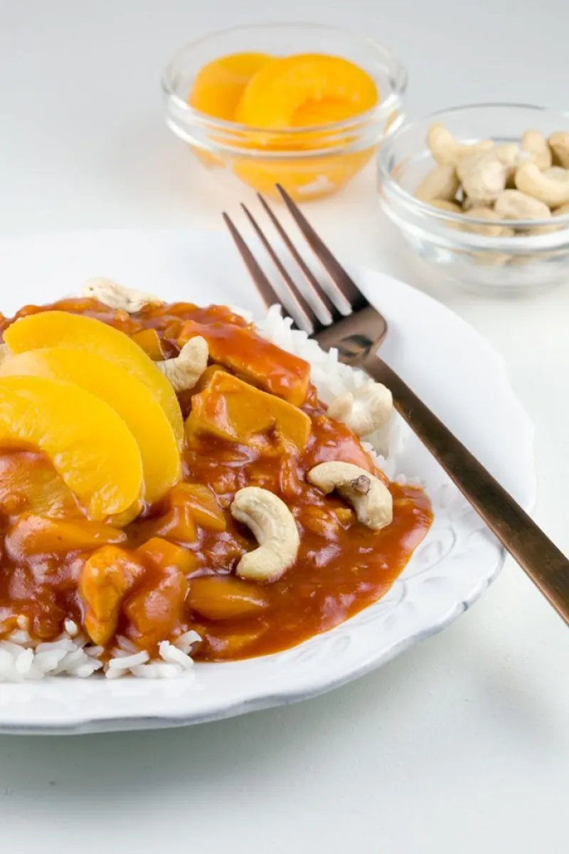 Chicken pilaf with peaches