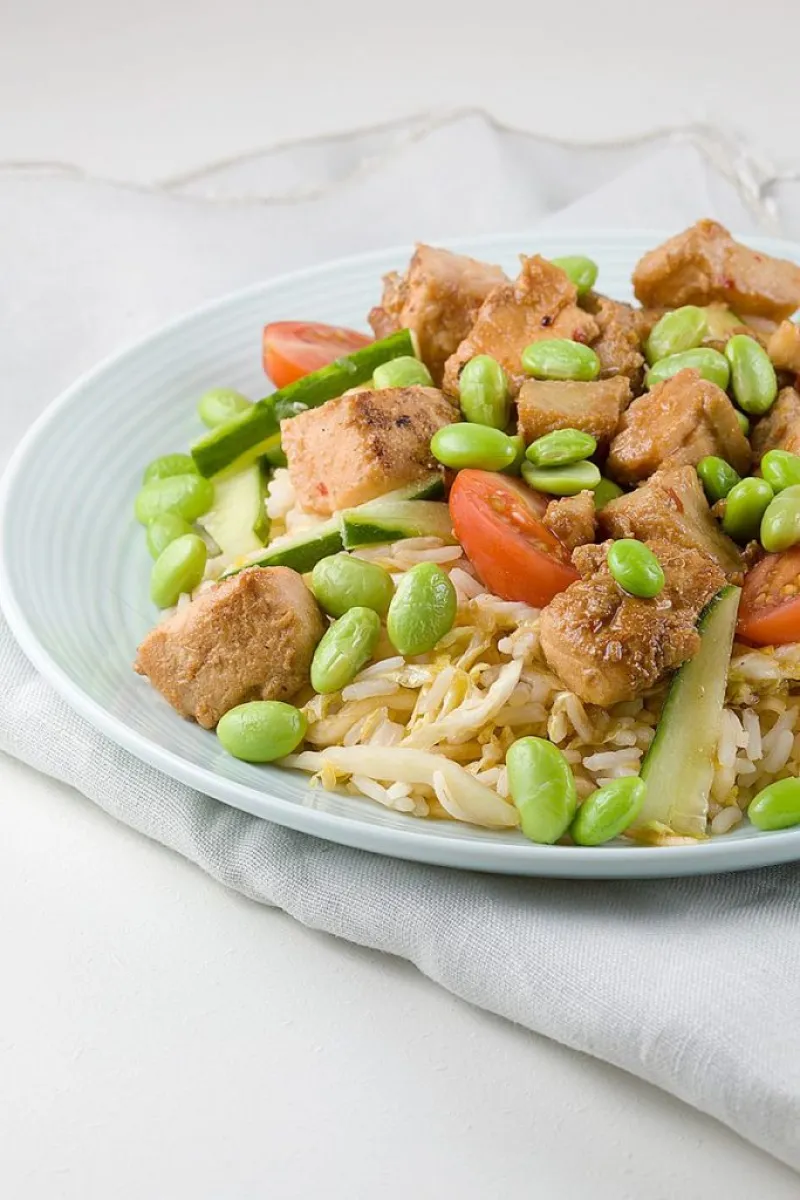 Salmon and coalfish rice salad