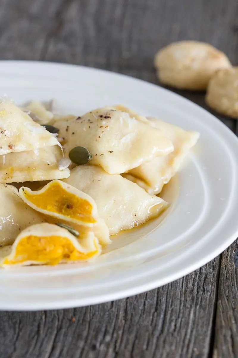 Pumpkin and amaretti ravioli