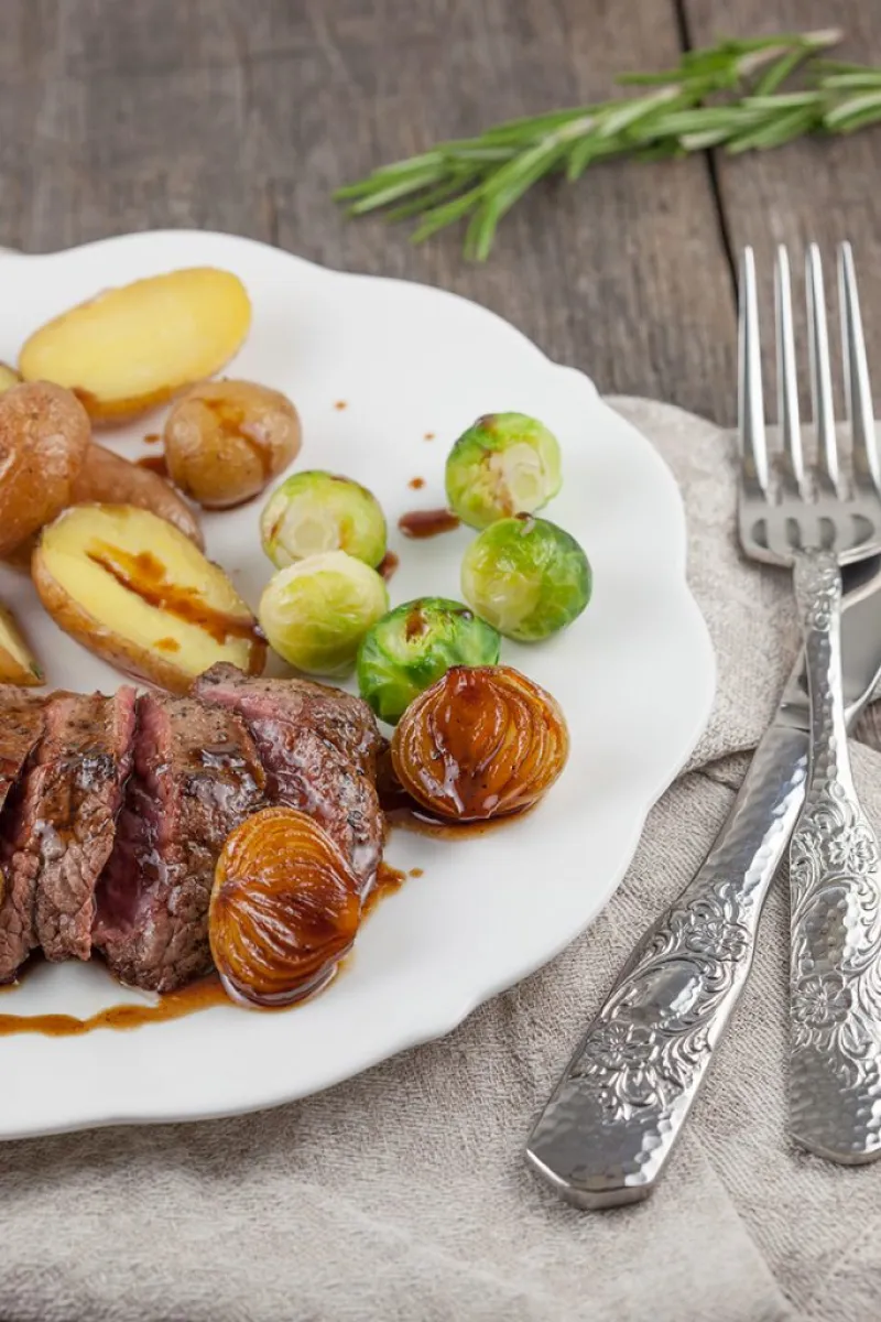 Kangaroo steak in syrup sauce