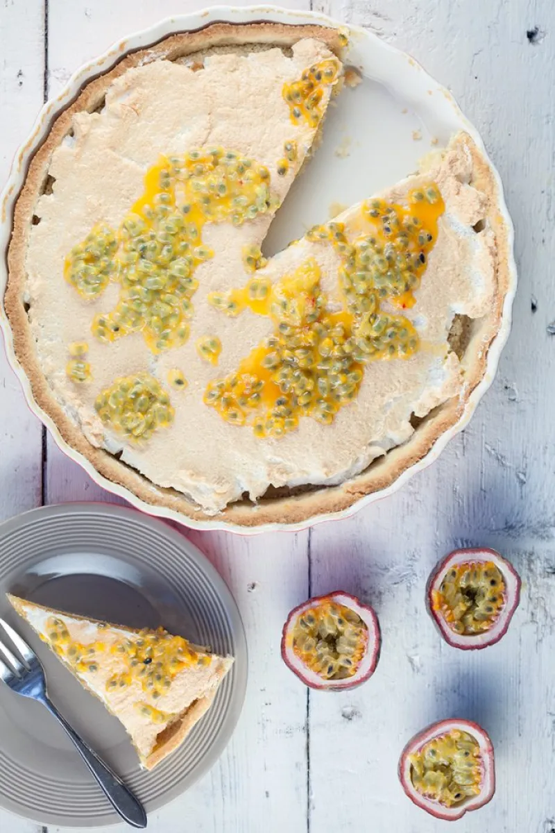 Frangipane and passion fruit pie