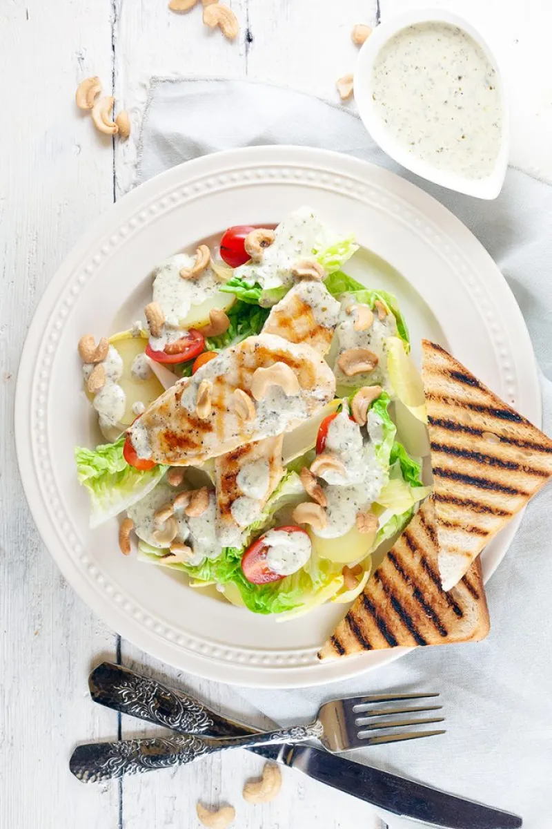 Chicken salad with pesto yogurt dressing