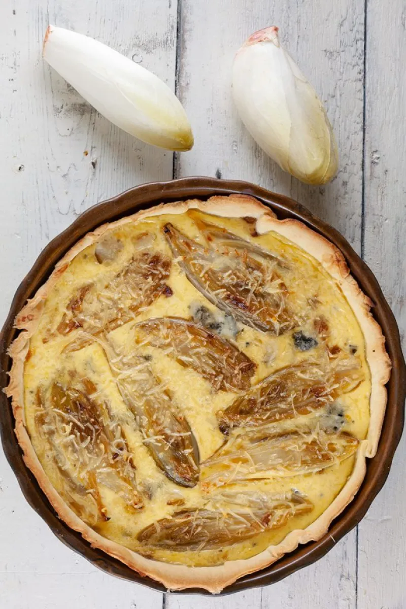 Chicory and blue cheese quiche