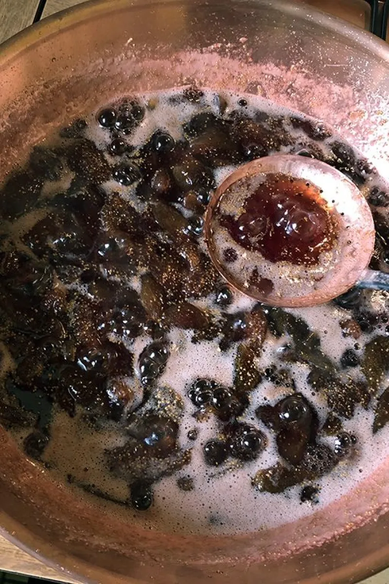 Homemade fig jam in copper pan