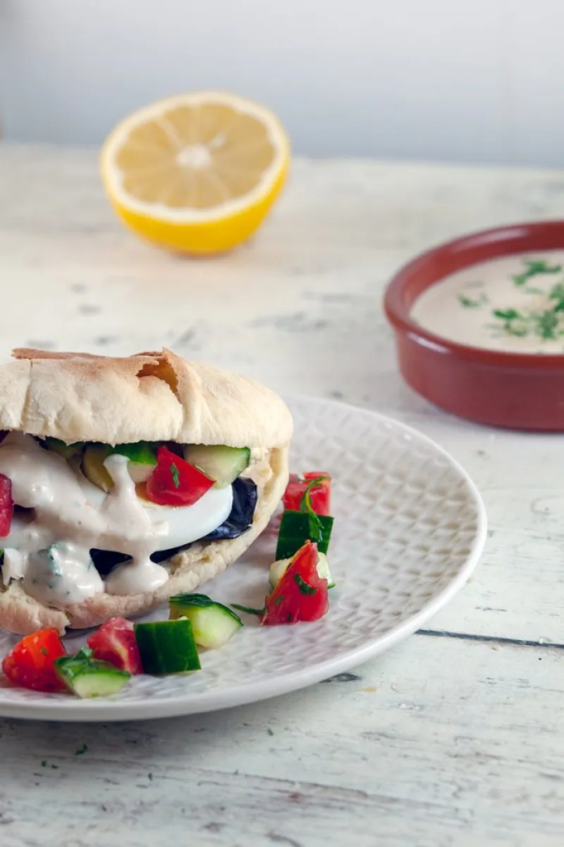 Sabich - pitas with eggplant and egg
