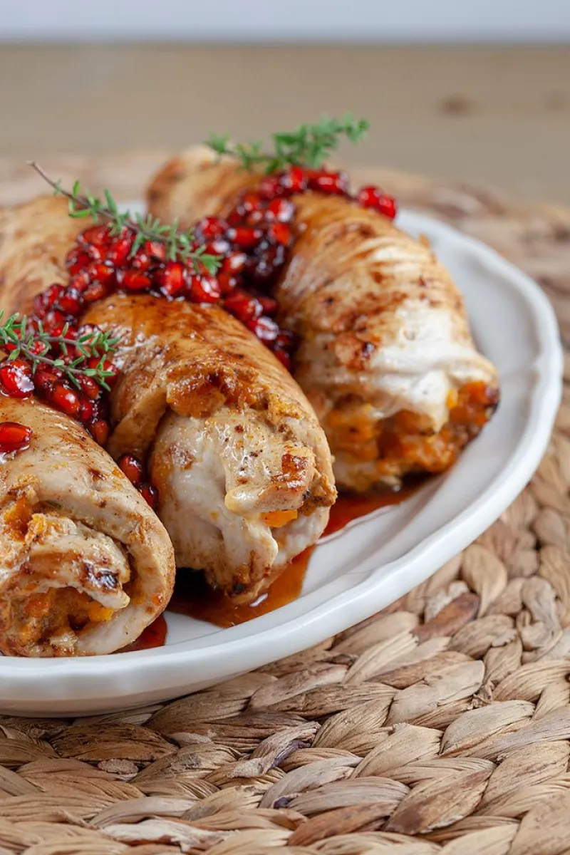 Turkey rolls with pomegranate and carrot