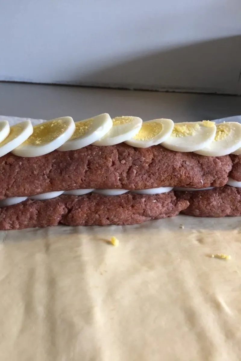 Making the ground beef and egg Wellington