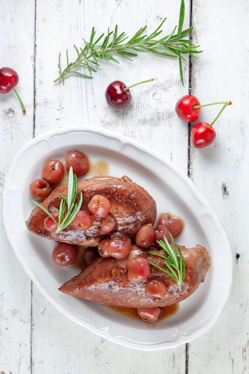 Chicken with cherry port sauce