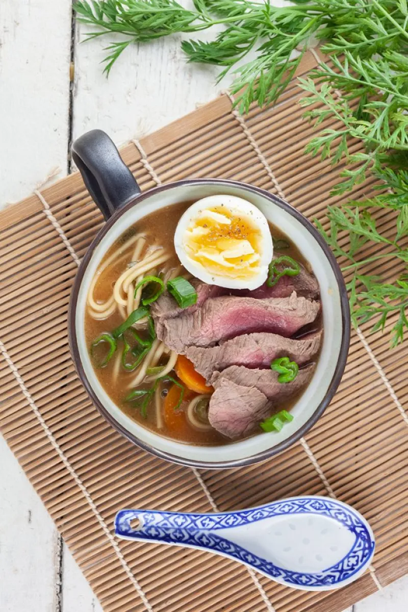 Beef and egg noodle soup
