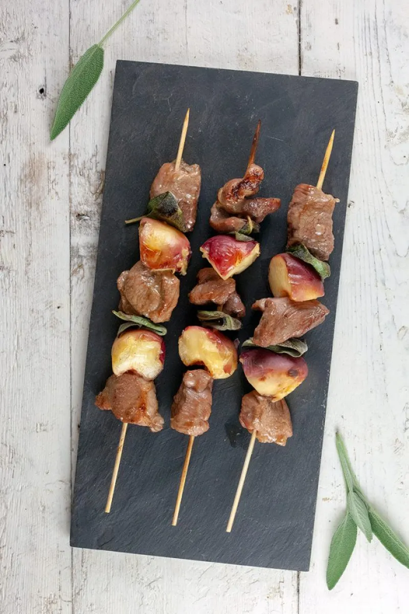 Pork and peach kebabs