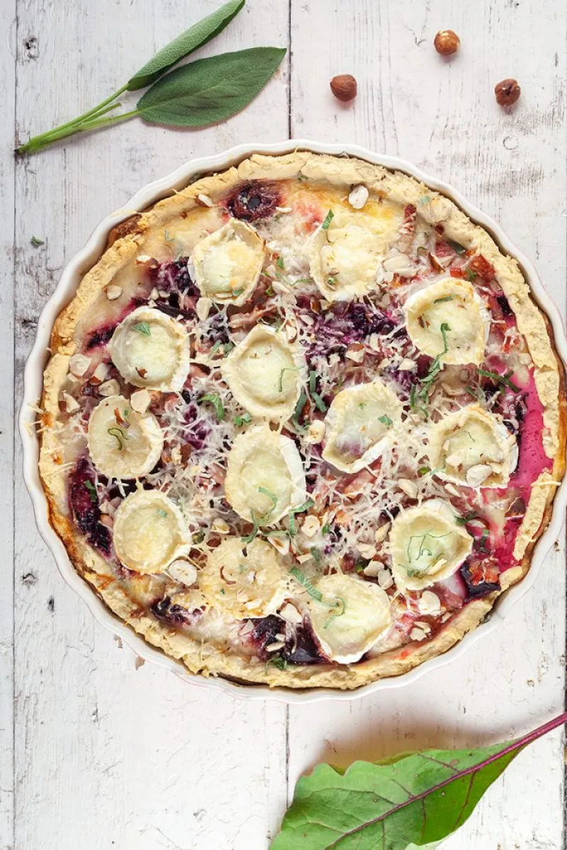 Roasted beet and goat cheese quiche