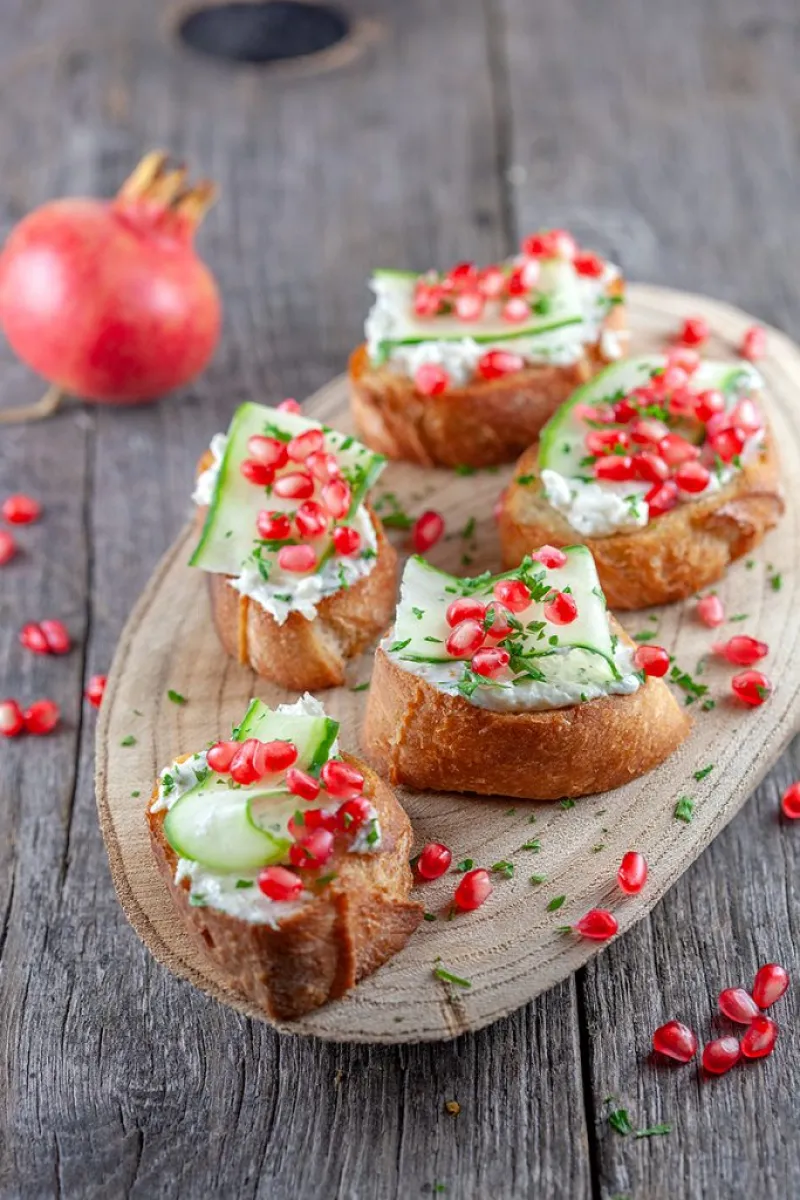 Pomegranate and mascarpone bruschetta