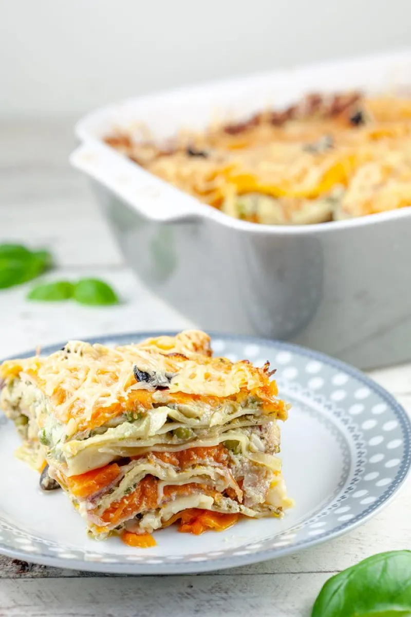Pumpkin, ham and pesto lasagne