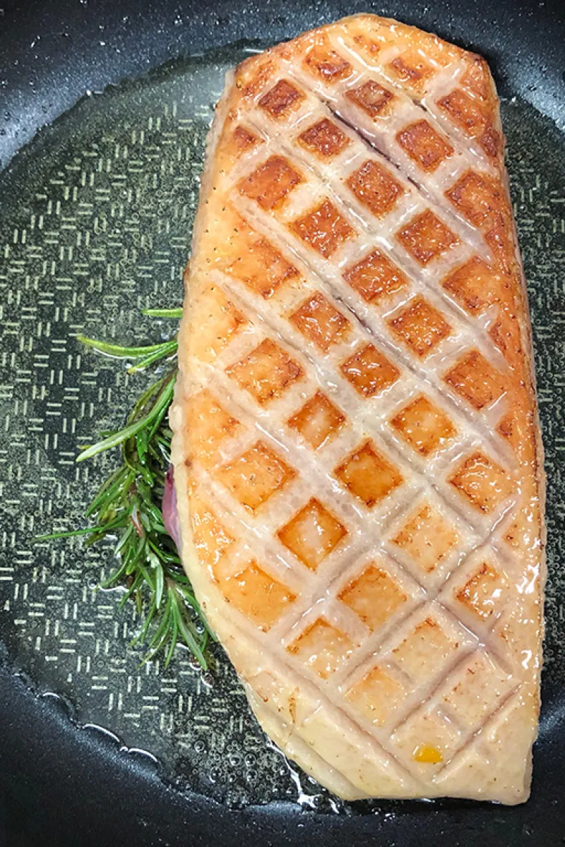 Partially cooked duck breast