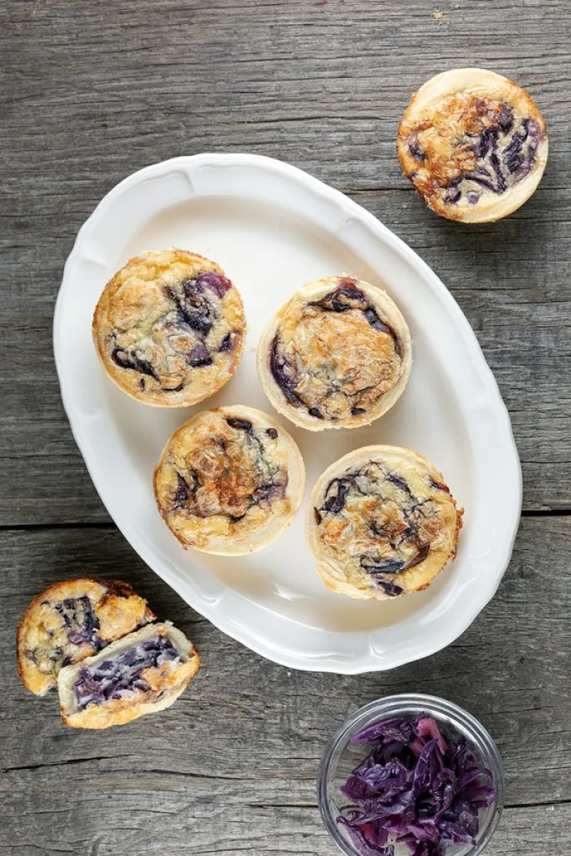 Mini red cabbage quiches