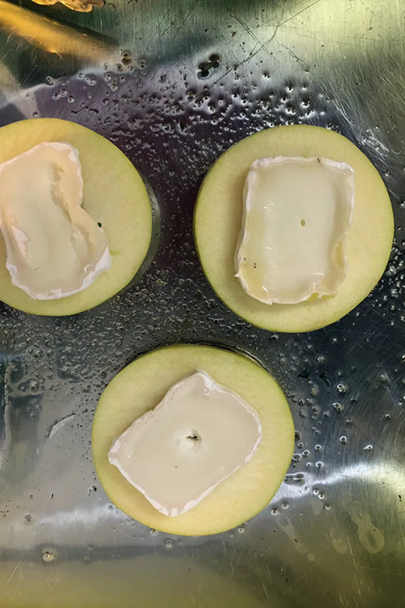 Making the celery root and goat cheese appetizer