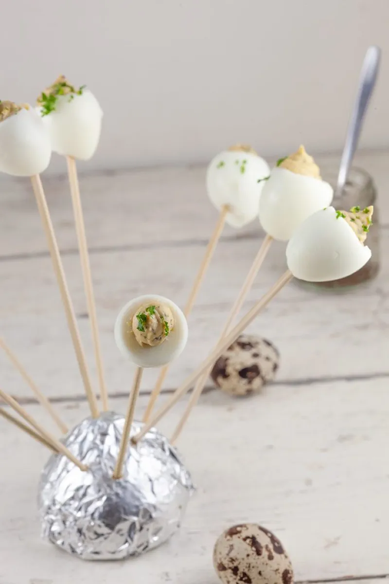 Truffle stuffed quail eggs