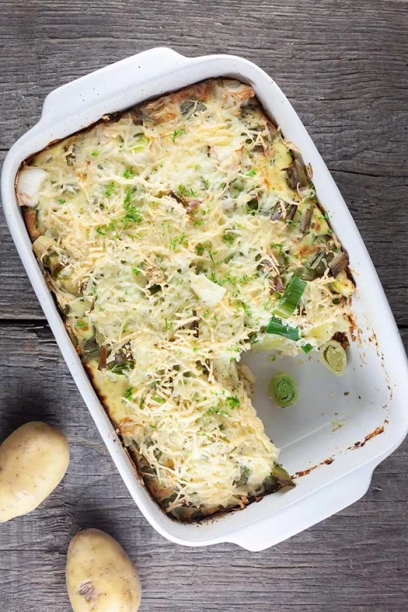 Leek and potato casserole