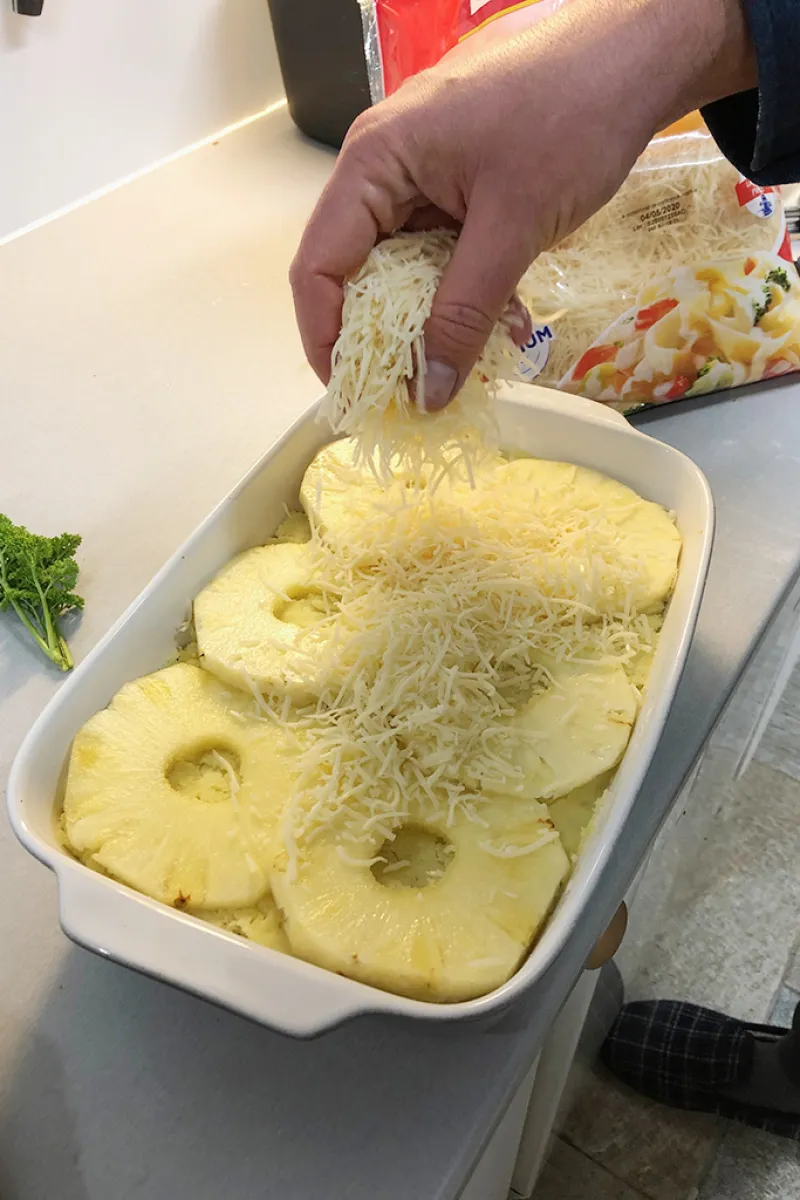 Making the sauerkraut and pineapple casserole