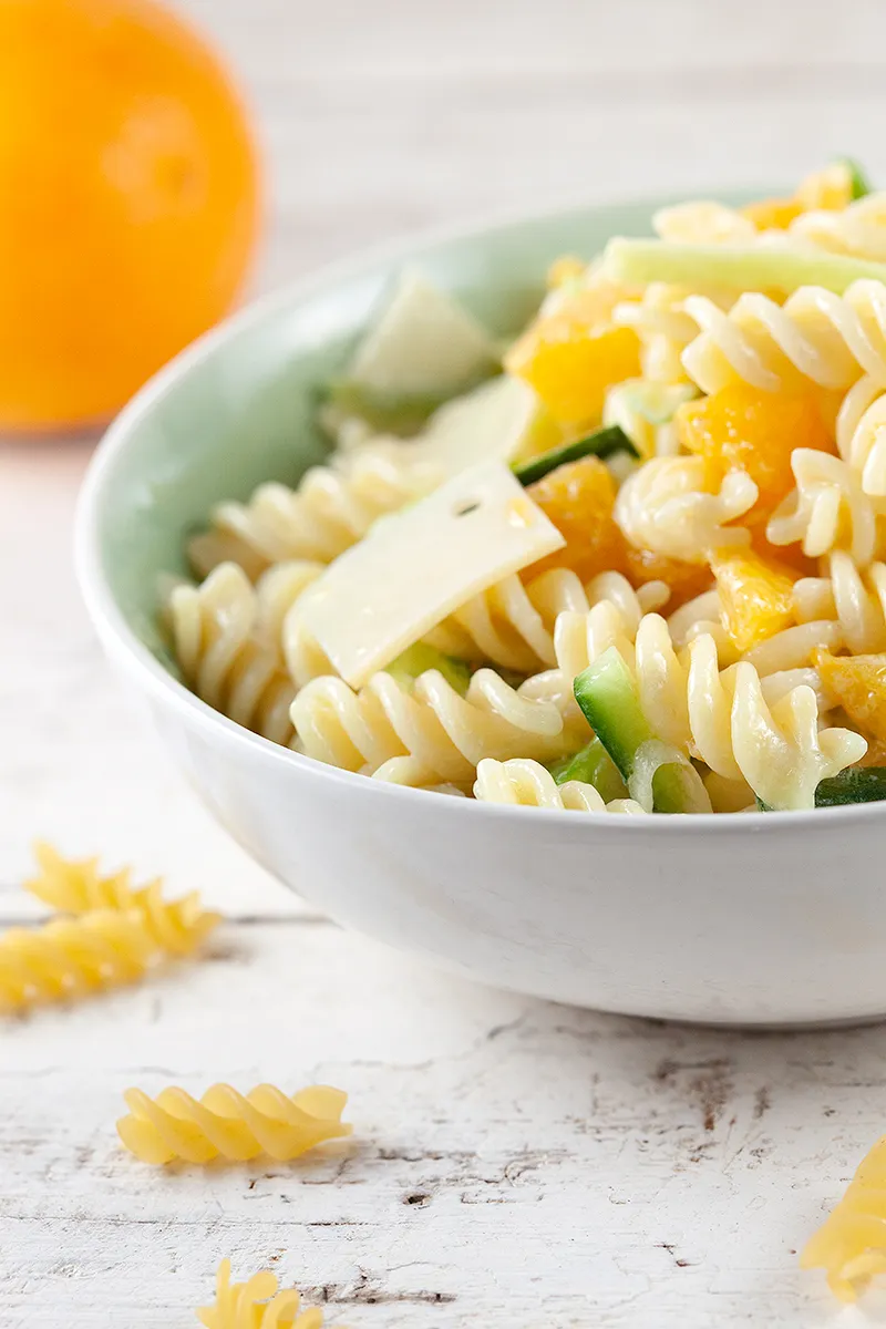 Pasta salad with orange and cheese