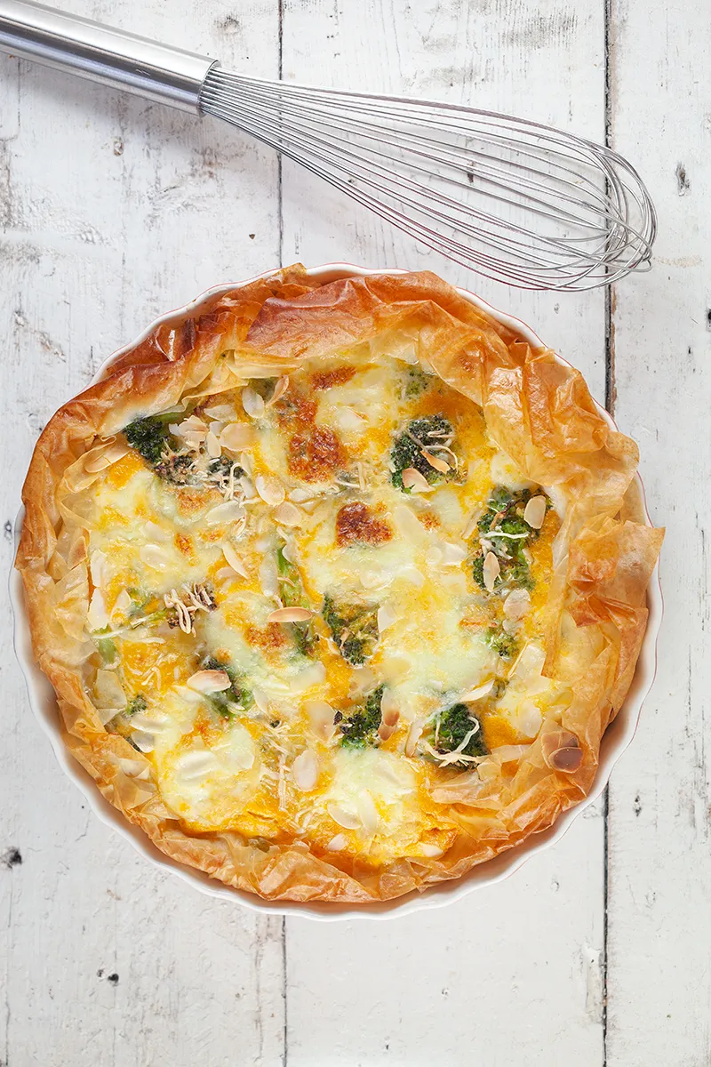 Vegetarian broccoli filo tart