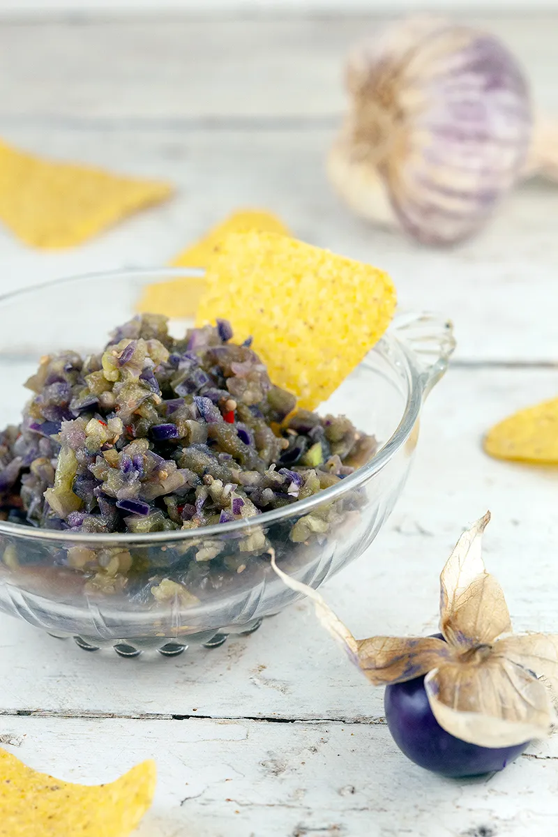 Purple tomatillo salsa