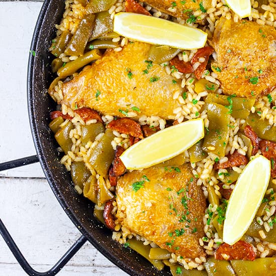 Chicken and chorizo paella