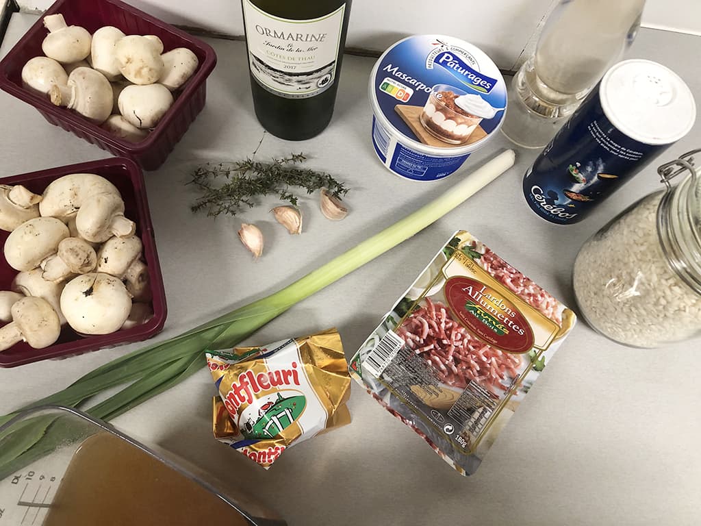 Mushroom and mascarpone risotto ingredients