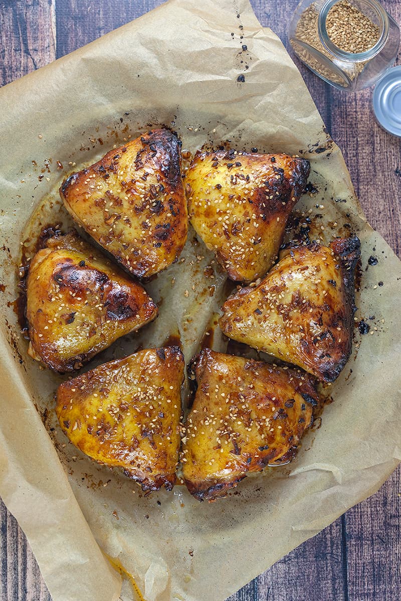 Oven roasted marinated chicken thighs